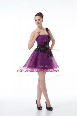 One Shoulder Sleeveless Organza Dress for Prom Beading and Lace and Appliques Zipper