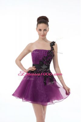 One Shoulder Sleeveless Organza Dress for Prom Beading and Lace and Appliques Zipper