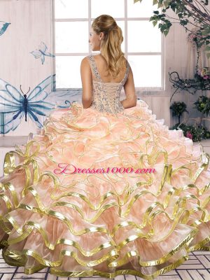 Red Quinceanera Dress Military Ball and Sweet 16 and Quinceanera with Beading and Ruffles Scoop Sleeveless Lace Up