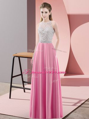 Ideal Floor Length Rose Pink Prom Party Dress Scoop Sleeveless Backless