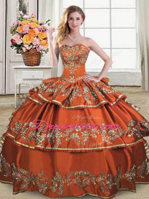 Colorful Floor Length Lace Up Quinceanera Dress Rust Red for Sweet 16 and Quinceanera with Ruffles and Ruffled Layers