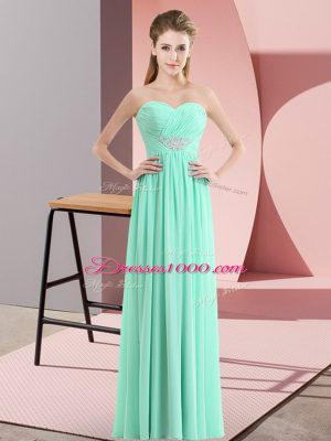 Sleeveless Chiffon Floor Length Zipper Formal Evening Gowns in Apple Green with Beading
