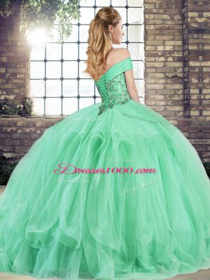 Luxury Yellow Green Lace Up Quince Ball Gowns Beading and Ruffles Sleeveless Floor Length