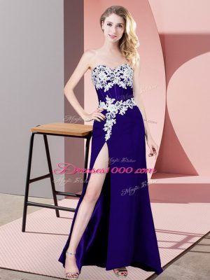 Luxurious Purple Sleeveless Lace and Appliques Floor Length Homecoming Dress