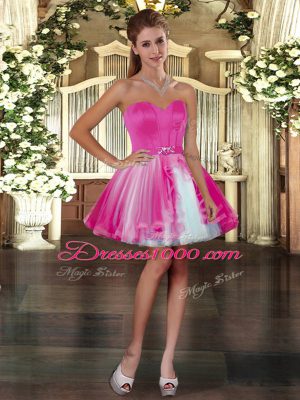 Elegant Fuchsia Ball Gowns Belt Prom Homecoming Dress Lace Up Tulle Sleeveless Mini Length