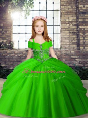Enchanting Ball Gowns Tulle Straps Sleeveless Beading Floor Length Lace Up Kids Pageant Dress
