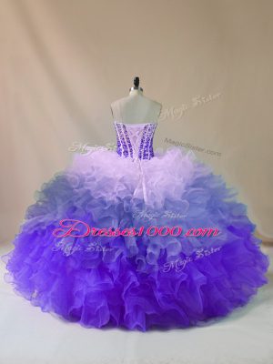 Multi-color Organza Lace Up 15th Birthday Dress Sleeveless Floor Length Beading and Ruffles