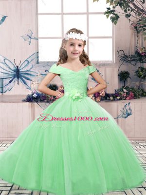 Great Sleeveless Floor Length Lace and Belt Lace Up Little Girls Pageant Dress Wholesale with