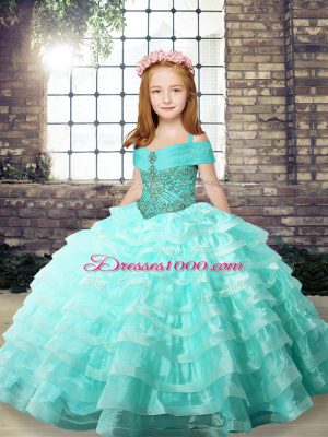 Ruffled Layers Party Dresses Apple Green Lace Up Sleeveless Brush Train