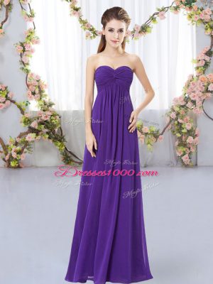 Purple Sleeveless Ruching Floor Length Bridesmaid Dress