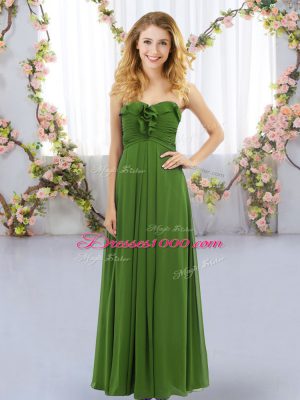 Empire Bridesmaid Dresses Olive Green Sweetheart Chiffon Sleeveless Floor Length Lace Up