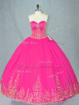 Tulle Sweetheart Sleeveless Lace Up Beading Quinceanera Gown in Fuchsia