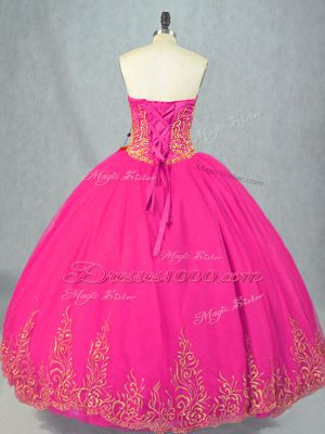 Tulle Sweetheart Sleeveless Lace Up Beading Quinceanera Gown in Fuchsia