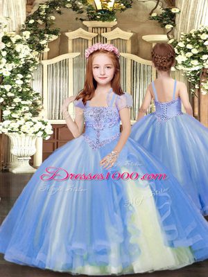 Best Floor Length Lace Up Casual Dresses Blue for Party and Wedding Party with Beading