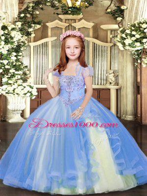 Best Floor Length Lace Up Casual Dresses Blue for Party and Wedding Party with Beading