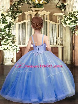 Best Floor Length Lace Up Casual Dresses Blue for Party and Wedding Party with Beading