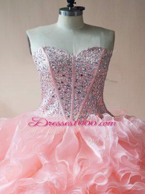 Perfect Sleeveless Lace Up Floor Length Beading and Ruffles Ball Gown Prom Dress