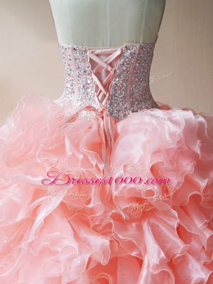 Perfect Sleeveless Lace Up Floor Length Beading and Ruffles Ball Gown Prom Dress