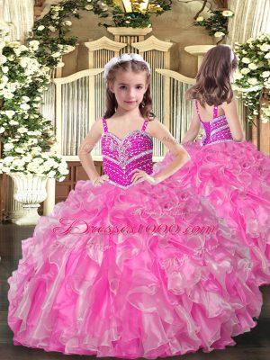 Beauteous Sleeveless Beading and Ruffles Lace Up Ball Gown Prom Dress