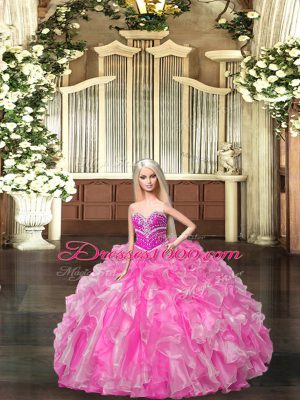 Beauteous Sleeveless Beading and Ruffles Lace Up Ball Gown Prom Dress