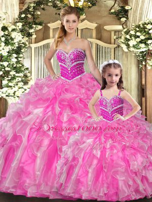 Beauteous Sleeveless Beading and Ruffles Lace Up Ball Gown Prom Dress