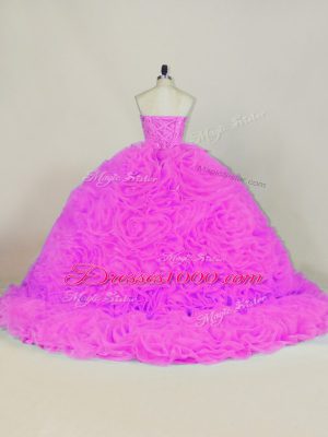 Sweetheart Sleeveless Organza Quinceanera Gown Beading and Ruffles Chapel Train Lace Up