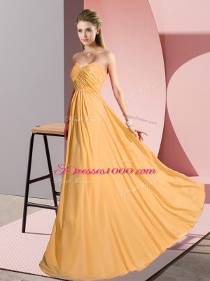Discount Chiffon Sweetheart Sleeveless Lace Up Ruching Prom Gown in Gold
