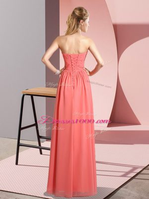 Discount Chiffon Sweetheart Sleeveless Lace Up Ruching Prom Gown in Gold