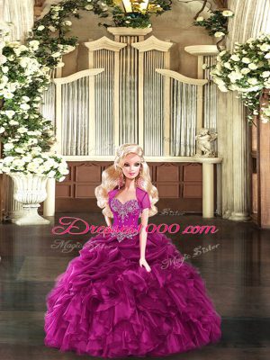 Sweetheart Sleeveless Lace Up Quinceanera Dresses Fuchsia Organza