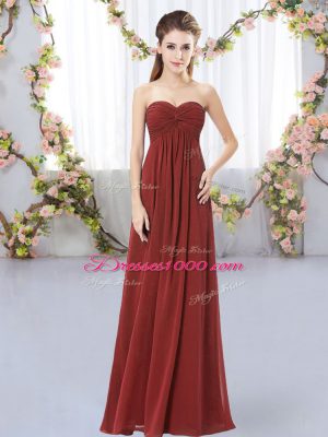 Sleeveless Floor Length Ruching Zipper Quinceanera Dama Dress with Rust Red