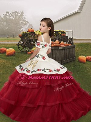 Most Popular Green Lace Up Straps Embroidery and Ruffled Layers Little Girl Pageant Dress Tulle Sleeveless