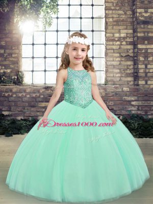 Cheap Floor Length Ball Gowns Sleeveless Apple Green Girls Pageant Dresses Lace Up