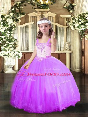 Latest Floor Length Lace Up Child Pageant Dress Lavender for Party and Sweet 16 and Wedding Party with Beading