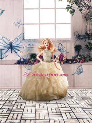 Champagne Scoop Zipper Beading and Ruffles Quinceanera Dress Sleeveless