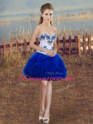 High Class Embroidery and Ruffles and Bowknot Quinceanera Gown Royal Blue Lace Up Sleeveless Floor Length
