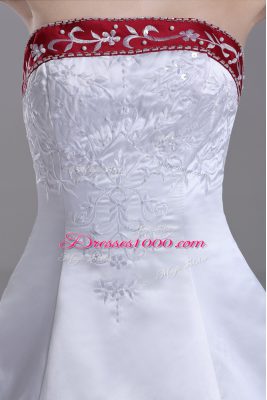 Strapless Sleeveless Brush Train Lace Up Bridal Gown White Satin