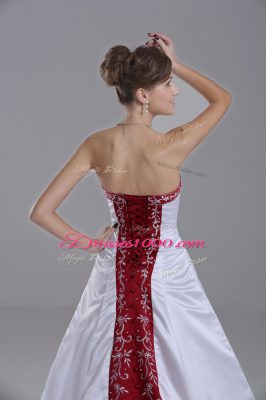 Strapless Sleeveless Brush Train Lace Up Bridal Gown White Satin