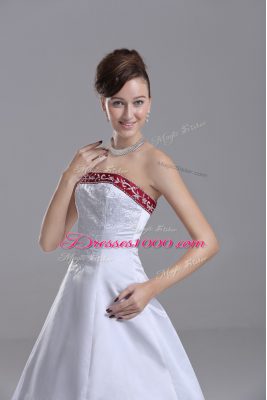 Strapless Sleeveless Brush Train Lace Up Bridal Gown White Satin