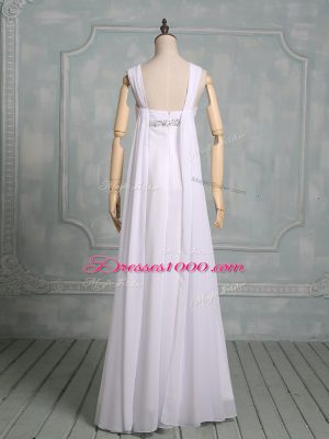 Hot Selling White Straps Neckline Beading and Ruching Evening Wear Sleeveless Zipper