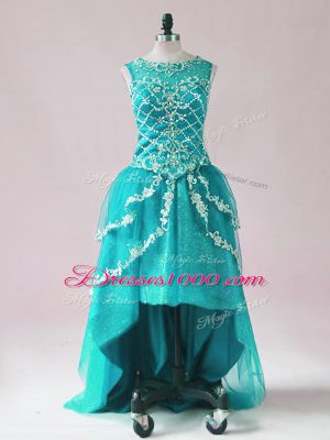 Sophisticated High Low Teal Prom Homecoming Dress Scoop Sleeveless Zipper