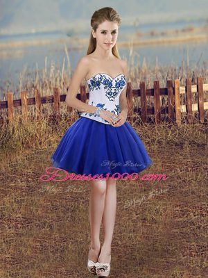 Royal Blue Sweetheart Lace Up Embroidery Prom Evening Gown Sleeveless