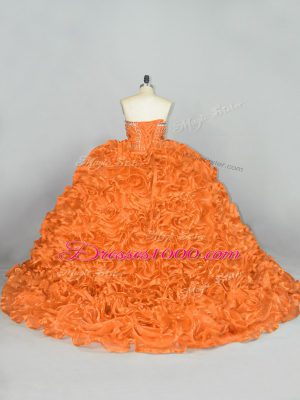 Organza Sweetheart Sleeveless Lace Up Beading and Ruffles Quinceanera Dress in Orange