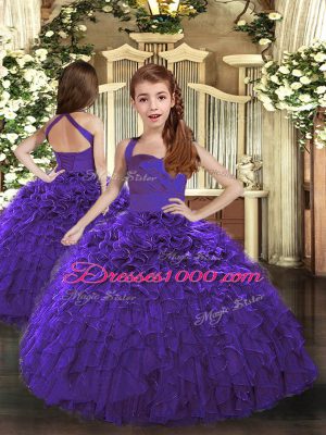 Dazzling Purple Sleeveless Ruffles Floor Length Pageant Gowns