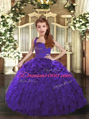 Dazzling Purple Sleeveless Ruffles Floor Length Pageant Gowns