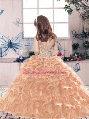 Super Tulle Sleeveless Floor Length Little Girl Pageant Dress and Beading and Ruffles