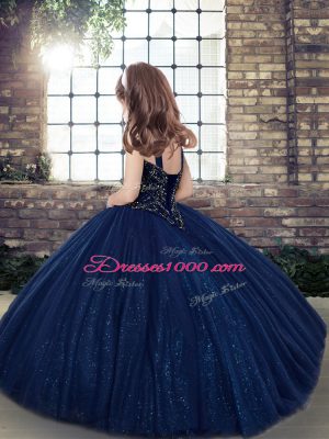 Tulle Long Sleeves Floor Length Pageant Dress for Girls and Beading