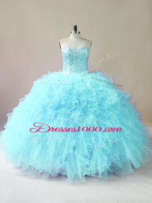 Pretty Aqua Blue Sleeveless Tulle Lace Up Sweet 16 Dress for Sweet 16 and Quinceanera