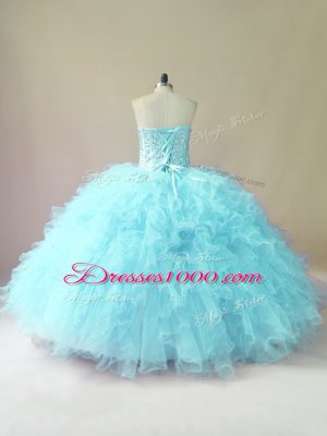 Pretty Aqua Blue Sleeveless Tulle Lace Up Sweet 16 Dress for Sweet 16 and Quinceanera