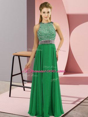 Free and Easy Floor Length Green Evening Dress Chiffon Sleeveless Beading