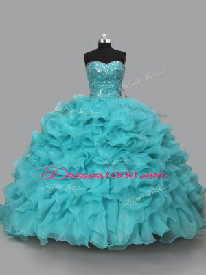 Amazing Ball Gowns Sleeveless Aqua Blue 15 Quinceanera Dress Lace Up